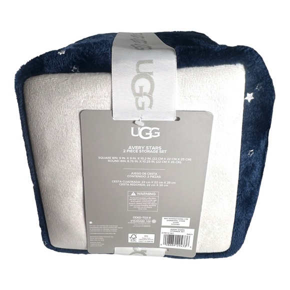 UGG Avery 2 Piece Storage Set Blue/Silver Plush Bins - Picture 3 of 4